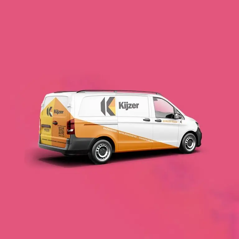 [Branding] (Re)Branding die klanten aanspreekt en blijft plakken, getoond op een Kijzer camionette mockup.
